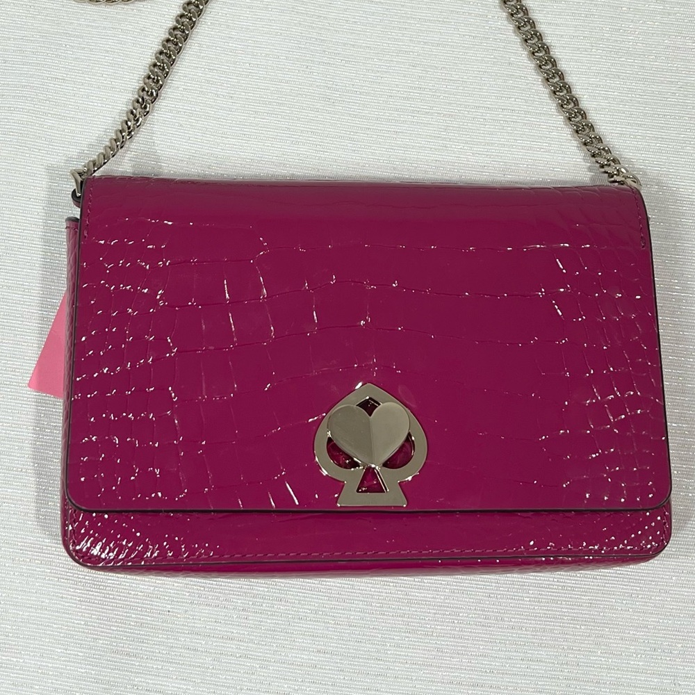 Nwt Kate Spade NY Romy Croc Embossed Chain Crossbody Wallet Purse - Berry Blitz